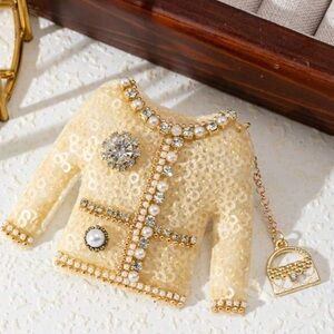Sequin Coat Brooch purse charm bead
Pearl rhinestone bling jewelry pin hair clip